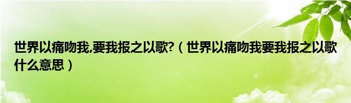 世界以痛吻我,要我报之以歌?（世界以痛吻我要我报之以歌什么意思）