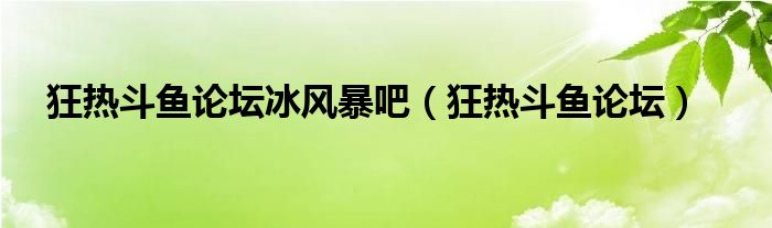 狂热斗鱼论坛冰风暴吧（狂热斗鱼论坛）